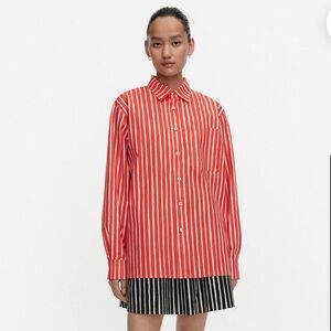 Marimekko Red and White Jokapoika Kioski Striped Button-Up Shirt